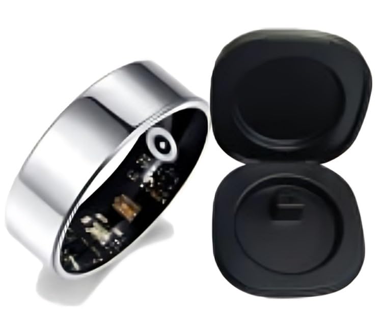 Smart Fitness Ring – Health & Activity Tracker Ring with Heart Rate Monitoring, Sleep Tracking, 5ATM Waterproof & Charging Case (Size-8) (Silver+Black Base)-image-18