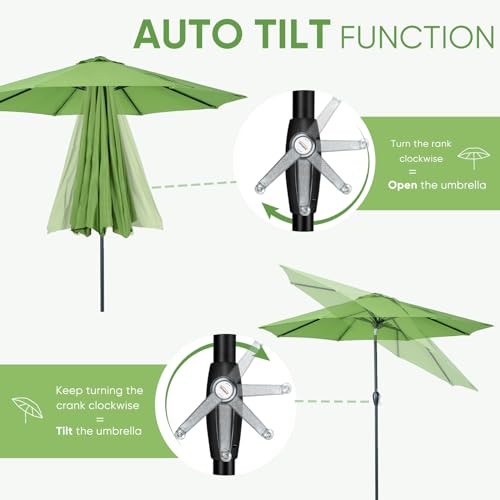 Image of Tempera Patio Market Outdoor Table Umbrella with Auto Tilt and Crank, Large Sun Umbrella with Sturdy Pole & Fade Resistant Canopy, Easy to Set