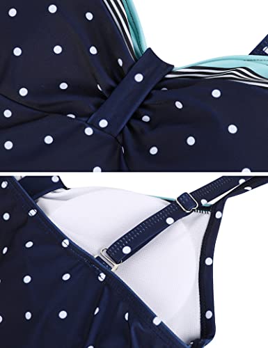 Aottori Tankini Mujer Bañadores de Dos Piezas Verano Sexy Conjuntos de Tankinis Cuello en V Push Up Bañador Tallas Grandes Bikini Ropa Playa con Shorts Azul Marino M