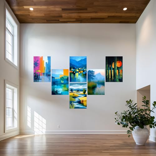 Image of SiddArtify Abstract Landscape Wall Art Prints Set - Modern Art Poster Decor for Living Room Bedroom Office - 8x12 Sticker Pack of 6