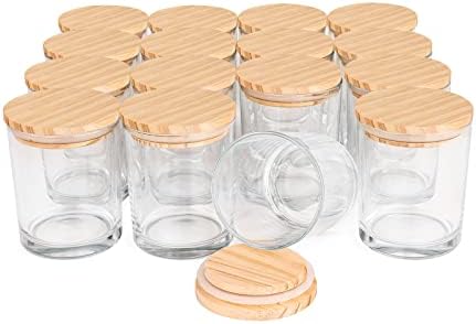 SHOWIN Thick Candle Jars for Making Candles 16 Pcs, 7 OZ Clear Empty Jars with Wood Lids for Spice Jars, Sample Container - Dishwasher Safe