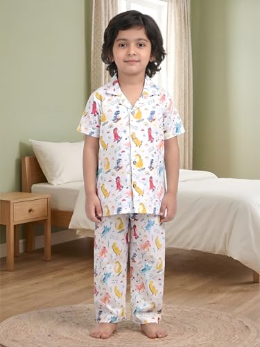 Image of POLKA TOTS 100% Pure Cotton Half Sleeve Night Suit for Kids, Girls & Boys | Cotton Pyjama Set | Unisex Night Dress for Children | Night Suit for Girls |Sleepwear for Kids | Winter Night Dress for Boys