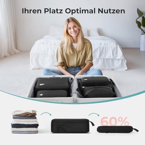 Packing Cubes Compression 8 Stück Koffer Organizer,Wasserdicht PackwüRfel Packtaschen Kompression, Travel essentials FüR HandgepäCk Koffer Und Rucksack Anthrazitschwarz