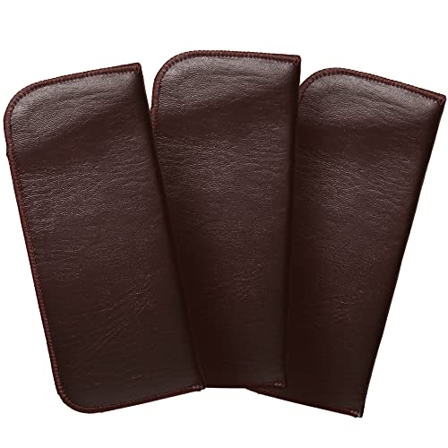 Image of Calabria PU Flat Soft Eyeglass Case 3 PACK-BROWN Syn.Leather &Felt Lined NO CLIP