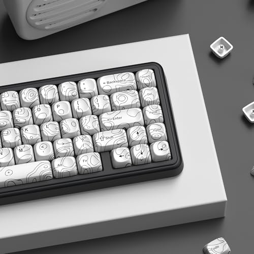 Image of dagaladoo White Keyboard keycaps,PBT keycaps Topographic