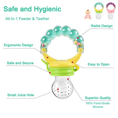 Vicloon-Fruchtsauger-Baby-7-Stuck-Fresh-Fruit-Schnuller-Baby-Food-Feeder-mit-6-Silikon-Obstsauger-Nippel-Ersatzv-in-3-Grosen-BPA-frei-Gemuse-Sauger-Obst-Gemuse-Baby-Essen-Beikost-lila-grun