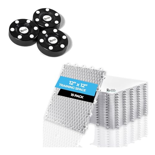 Premier Sports – Bundle Hockey Flooring Tiles for Training - 15 Pack of 12 x 12“ + 3 Pack Inline Hockey Pucks
