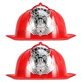 EXCEART Children Fire Safety Helmet - Red Plastic Firefighter Hat for Kids - 2 Pack Role Play Costume Accessories for Cosplay and Halloween Fun