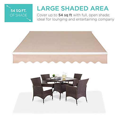 Best Choice Products 98X80In Retractable Awning, Aluminum Polyester Sun Shade Cover For Patio, Balcony W/Uv & Water-Resistant Fabric And Crank Handle - Beige #TOP4