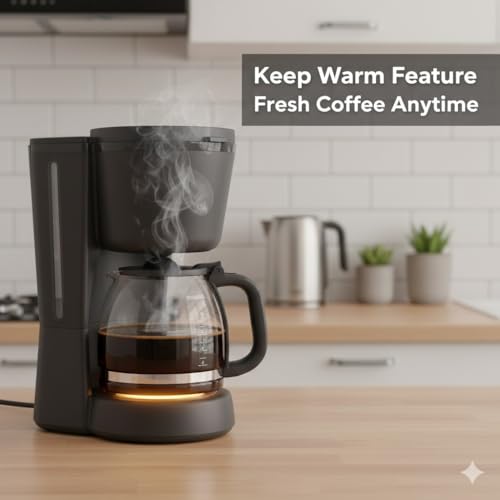 Image of 1.2L Drip Coffee Maker Machine | 10-Cup Automatic Coffee Machine with Glass Carafe | Auto Shut-Off, Keep Warm Plate, Anti-Drip Design | Filter Coffee Maker for Home, Office & Cafe