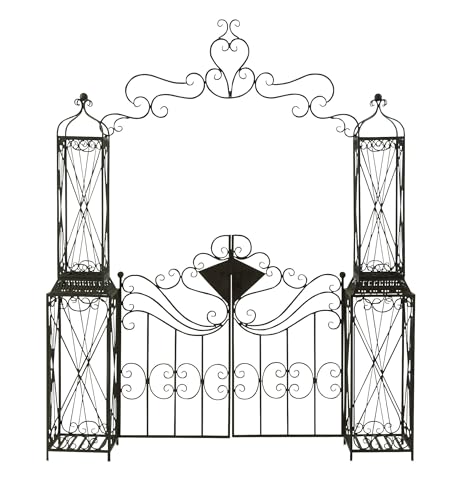 Deco 79 Metal Indoor Outdoor Scrollwork Arched Gate Garden Arbor with Pillars and Latch Lock Closure, 78' x 14' x 94', Black