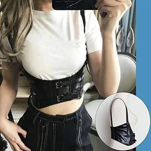 Women Faux Leather Corset Waist Belt, Faux Leather Retro Corset Belt with Adjustable Shoulder Strap and Metal Buckle Punk Style for Dresses and Tops3