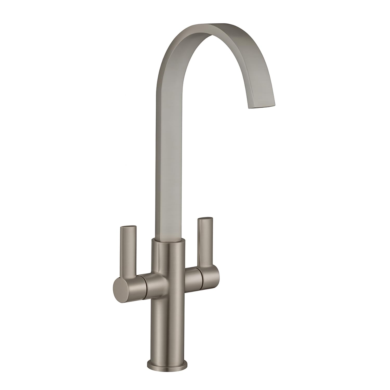 Jeroni Brushed Nickel Kitchen Mixer Tap with Swept Spout and Dual Handles – Modern Durable Finish