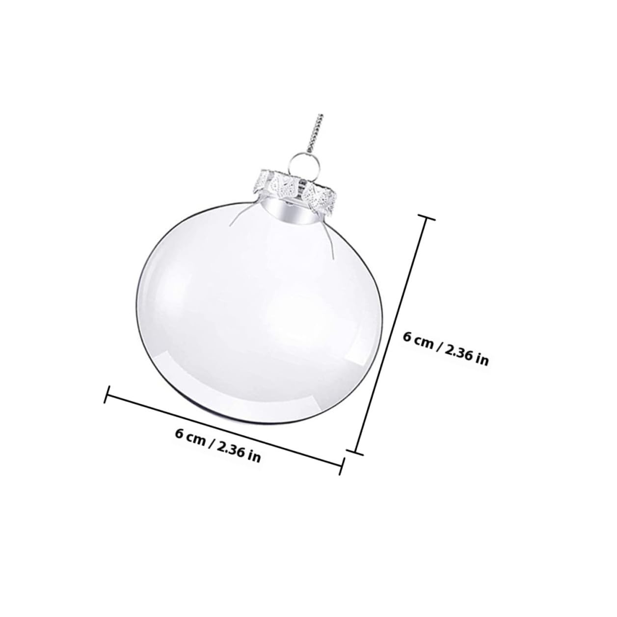 Angoily Lot de 12 boules de Noël transparentes plates en plastique à suspendre - 60 mm