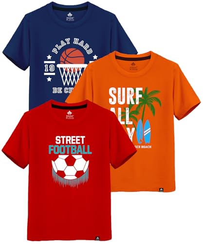 Image of RAAX Boys Regular Fit 100% Cotton Graphic Printed Half Sleeve Tees (Pack of 3) | T-Shirts for Boys from Age 2-16 Years