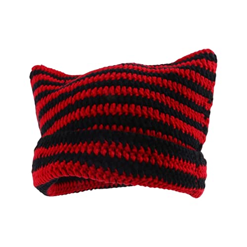 Gorro de Beanie Tejido para Mujer Sombrero Caliente Negro y Rojo 1