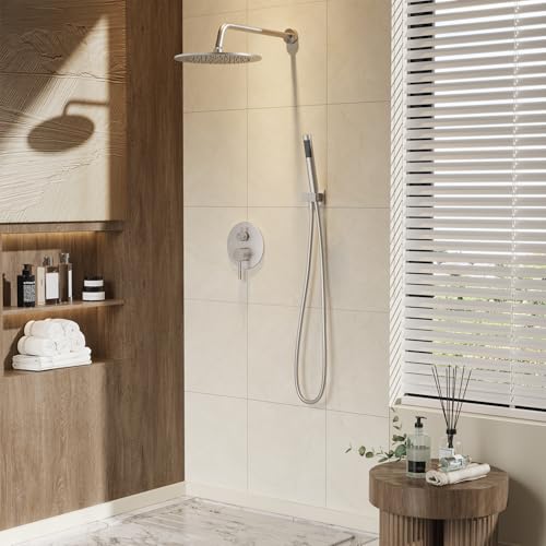 Image of Gabrylly Shower System, Wall Mounted Shower Faucet Set with Shower Valve, High Pressure 10 inch Rain Shower head with Handheld Spray Combo, 2 Way Rainfall Shower Head Set, Brushed Nickel