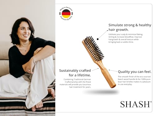 SHASH The Tidy Craftman 100% Boar Bristle Hair Brush - Made in Germany, Olive - Image 4