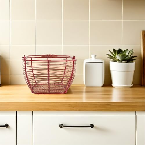 Cesta para huevos redonda de hierro rojo con diseño vintage de dos piezas para cocina 8