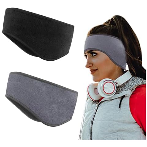 Ear Warmers Headband for Women and Men, Winter 2 Pack Earbands Sports Earmuff Headband Set, Fleece Ear Covers Headbands Moisture Wicking and Stay Warm for Running, Hiking, Riding,Ski (Black+Gray) Cover