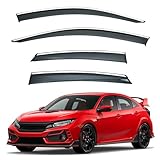 LQQDP 4pcs Smoke Tint with Chrome Trim Outside Mount Tape On/Clip On Style PVC Sun Rain Guard Vent Window Visors Compatible with 16-21 Civic 4-Door Sedan