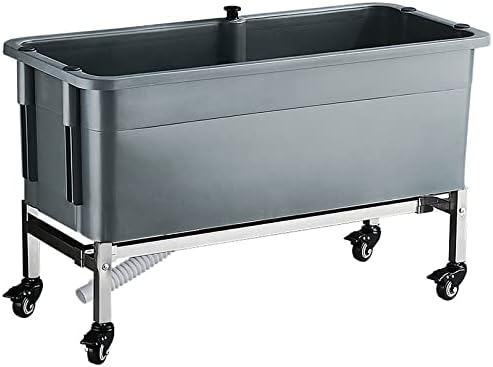 Restroom Utility Sink Laundry Tub Slop Sinks, Commercial Hotel Floor Mop Sink with Roller, Large Free Standing Wash Station,