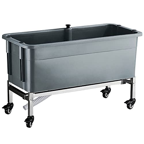 Restroom Utility Sink Laundry Tub Slop Sinks, Commercial Hotel Floor Mop Sink with Roller, Large Free Standing Wash Station