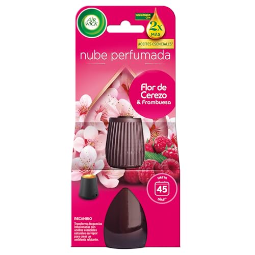 Air Wick Essential Mist, Recambio para ambientador difusor de aceites esenciales con aroma a Flor de Cerezo y Frambuesa infusionado con 2 veces más aceites esenciales