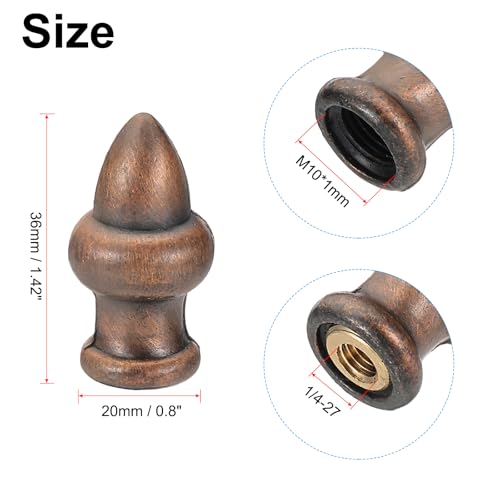 Image of PATIKIL 36 x 20mm Lamp Finials Caps Knob, 2 Set Solid Lamp Shade Top Decoration Screw Cap Nuts with Brass Reducing Adapter for Table Lamps Floor Lamps, Red Bronze
