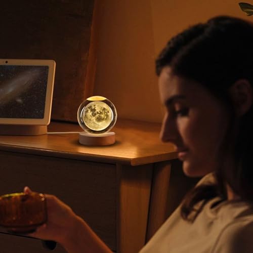 3D Moon Crystal Ball Night Light with Colorful LED - Kids Astronomy Decor