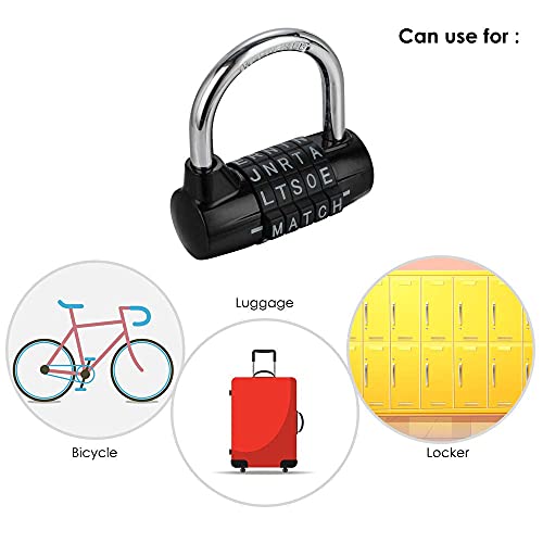 JJ PRIME - 5 Letters Combination Padlock Outdoor Padlock Weatherproof | Code Padlock Combination | Heavy Duty Padlock for Gym Locker, Gate, Fence, School, Toolbox, Hasp (Black, 8mm)