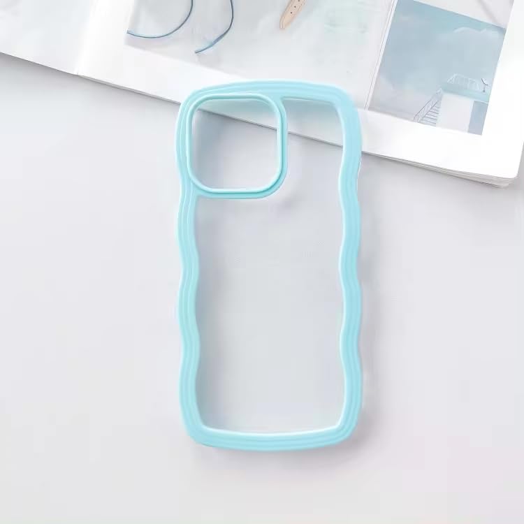 Image of MIDOS Back Cover Compatible with iPhone 14 Pro Max, Cute Curly Wave Frame Clear Case for Girls Women, Transparent Soft Silicone TPU Bumper Shockproof Protective Cover for iPhone 14 Pro Max (Blue)