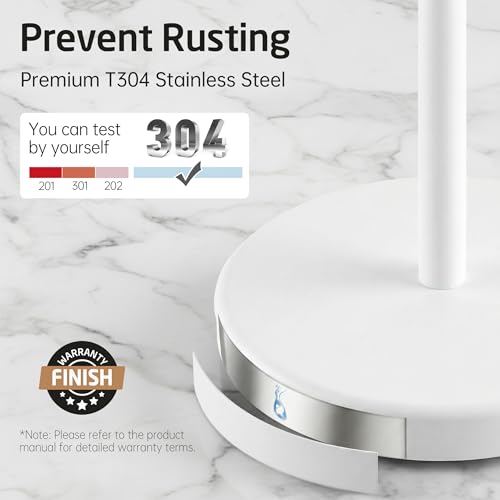 Image of KES White Toilet Paper Holder Stand with Heavy Base, Freestanding Toilet Roll Holder for Bathroom Floor, Stainless Steel, BPH283S1-WH
