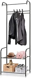 Trintion Coat Rack Stand with Shoe Rack Removable Hooks Clothes Rail Garment Rack Clothe Hangers Free Standing Metal Open Wardrobe Entryway Storage Organiser for Hall Bathroom Living Room 163 cm Black