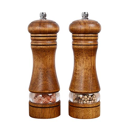 Comparison: Best Wood Salt And Pepper Grinders 6 Haomacro Wood Salt and Pepper Grinder Set, Manual Mills with Acrylic Window, Adjustable Ceramic Grinding - 6.5inch, 2 Pack