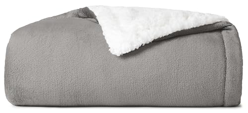 Casual Living Sherpa Throw Blanket Plush Fuzzy Cozy Fleece Throw for Couch Bed or Sofa Living Room and Bedroom Decor Washable Reversible Premium Warm Super Soft Blanket, 50-inch x 60-inch, Grey