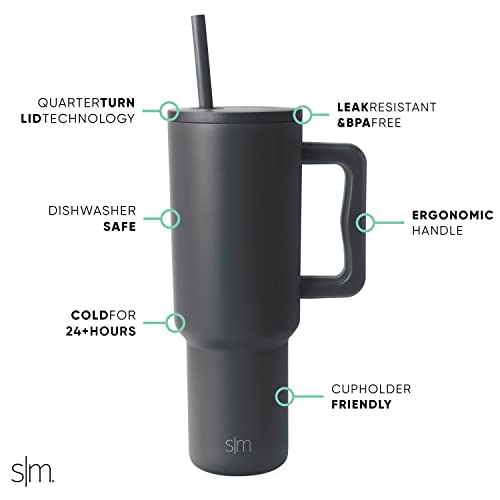 Image of Simple Modern 40 oz Trek Tumbler with Handle and Straw Lid | Cup Holder Friendly Insulated Stainless Steel Travel Mug | Graphite (Pack of 12)