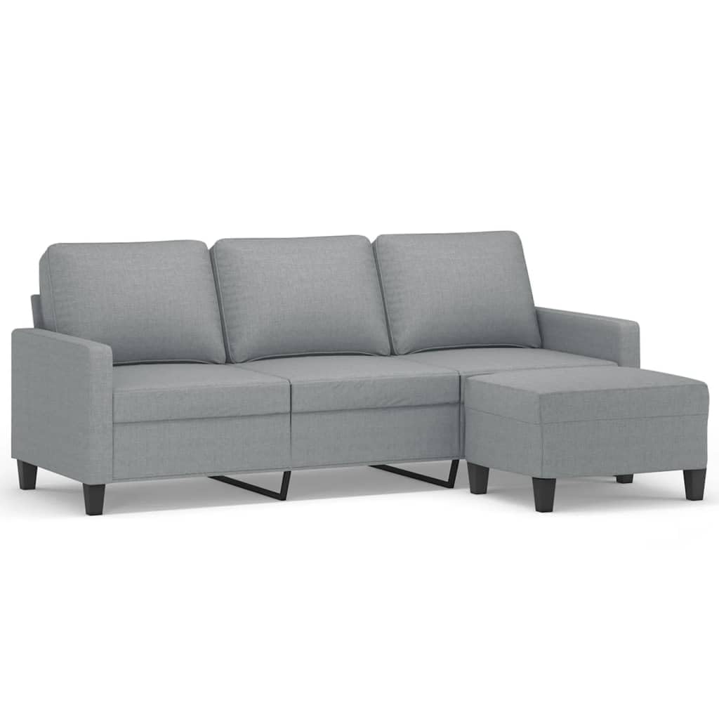 Sofá de 3 plazas con Taburete de Tela Gris Claro 180 cm