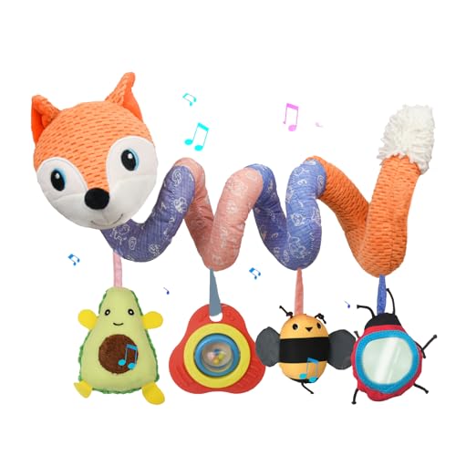 Coriver Espiral Carro Bebe Juguetes, Juguetes para Cochecito de Bebe 0 3 6 12 Meses, Juguetes Colgantes en Espiral para Silla de Coche y Cuna de Bebé Móvil,Peluches para Niños Niñas (3. Orange)