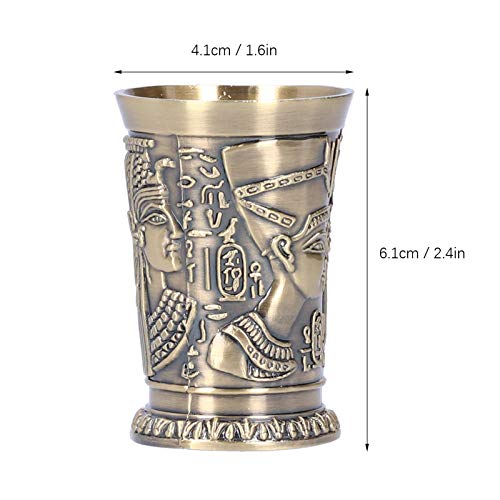 Vintage Metal Shot Glass, Engraving Pattern Whiskey Cup Drinking Retro Egyptian Glasses Relief Liquor Cups Mini Handmade Embossed Antique Goblet Wedding Art Craft Bar Vodka Brandy Bourbon Tequila Rum #TOP6