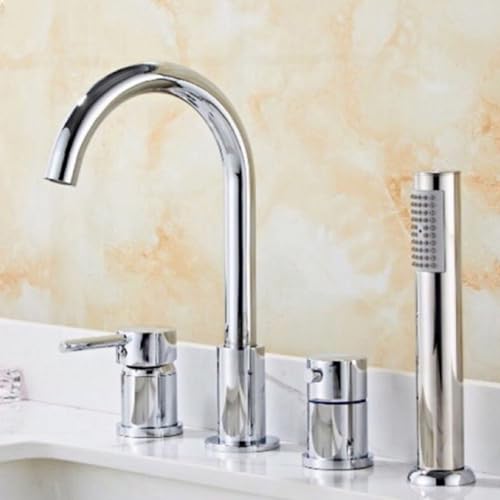 Robinet de douche mural chrome avec ensemble pommeau et mitigeur bain 3 trous
