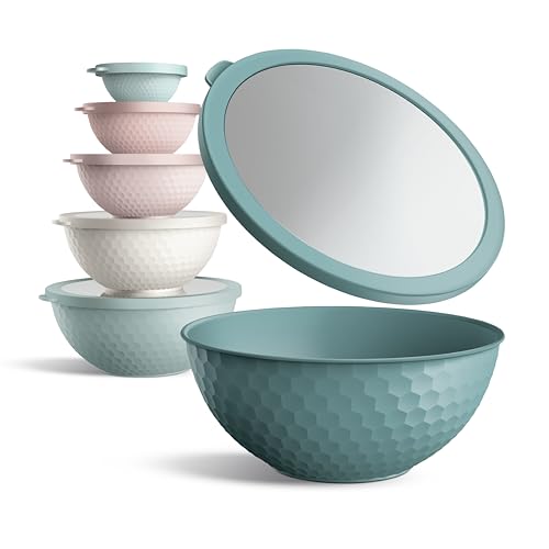 COOK WITH COLOR Mixing Bowls with Lids - 12 Piece Plastic Nesting Bowls Set includes 6 Prep Bowls and 6 Lids, Microwave Safe Mixing Bowl Set, Teal Embossed - Image 3