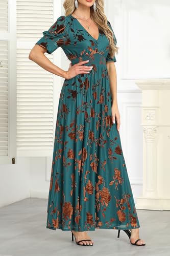 Pinup Fashion Velvet Wedding Guest Dress - Fall Formal Holiday V Neck Empire Waist Long Dresses3