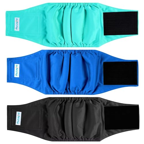 Image of Paw Legend Washable Dog Belly Band Wrap Diapers for Male Dog | High Absorbing Puppy & Doggy Diapers Male (3 Pack,Blue,Aqua,Black,XS)