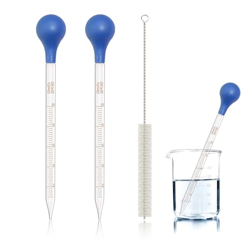 2pcs Glass Pipettes Dropper Glass Liquid Dropper 10ml Graduated Liquid Dropper with Cleaning Brush Liquid Transfer Eye Droppers Lab Glass Transfer Pipette Large Essential Oil Droppers