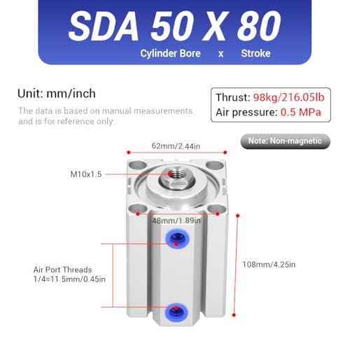 Cylindre pneumatique SDA50X80 compact double action 50x80mm