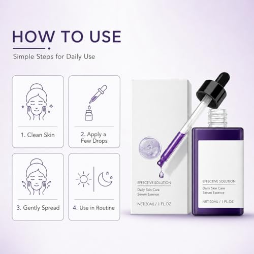 Generic Purple Serum for Face, Daily Skin Care with Glass Dropper, Lightweight Facial, Smooth Application Bottle, 30ML / 1 FL.OZ