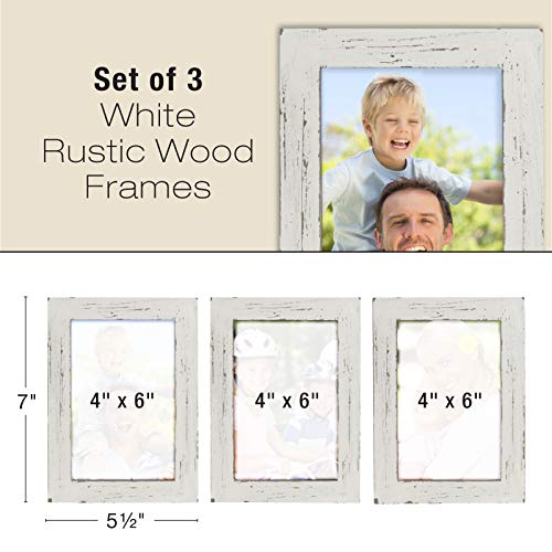 Rustic Torched Wood Picture Frames: Includes Three 4"X6" Photo Frames: Ready To Hang Or Use Tabletop. Shabby Chic, Driftwood, Barnwood, Farmhouse, Reclaimed Wood Picture Frame (White) #TOP1