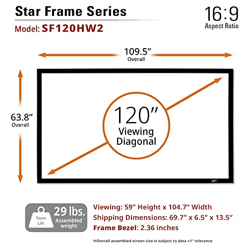 Image of Elite Screens Sable Frame B2, 120-inch 16:9, Fixed Frame 4K Ultra HD Home Theater Projection Projector Screen Kit, SB120WH2