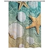 Duschvorhang mit Muscheln & Strand, schimmelresistent, maschinenwaschbar, wasserdicht, Duschvorhang für Feuchtraum, mit Haken, Polyestergewebe, Badvorhänge, 152 x 182 cm, Heimdekoration